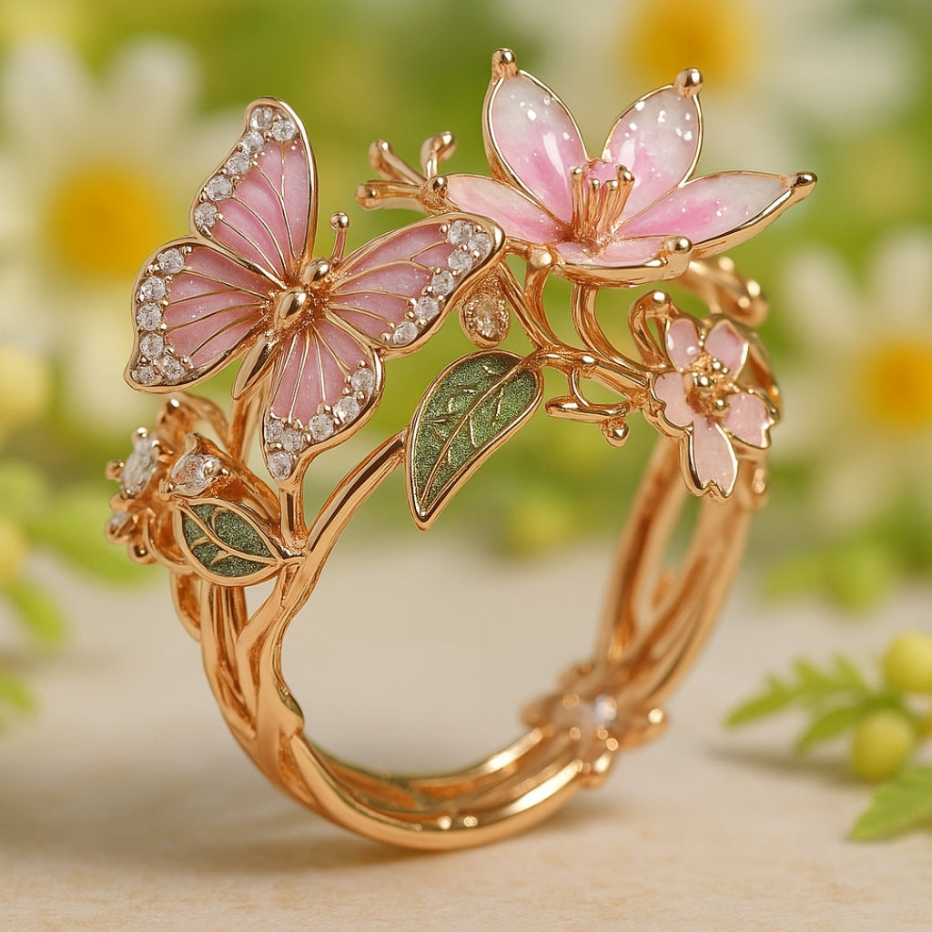 Nature Bright Butterfly Zirconia Ring